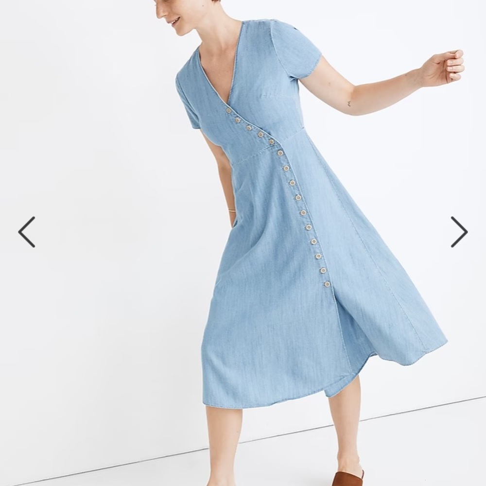 NWT Madewell Petite Indigo Button-Wrap Midi Dress